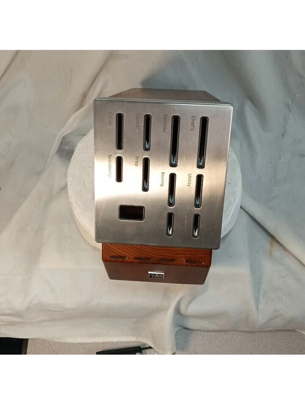 J.A. Henckels 19-Slot Hardwood Knife Block Cherry Finish Built-In Sharpeners